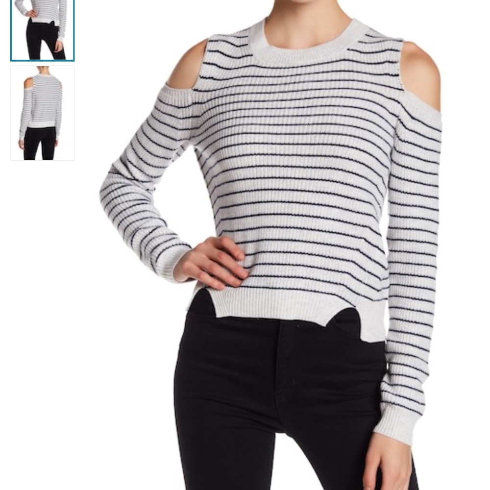 🆕LUCKY BRAND shoulder cutout gray striped sweater - Picture 4 of 5